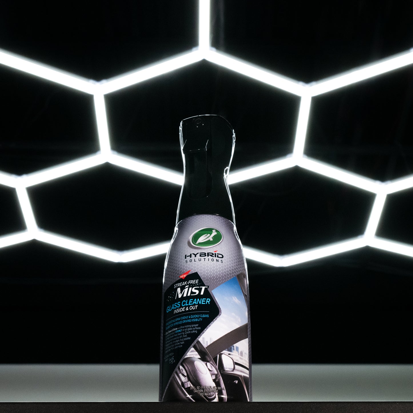 Turtle Wax Hybrid Solutions streak-free mist for car glass, inside & out. Fine misting spray provides improved visibility.