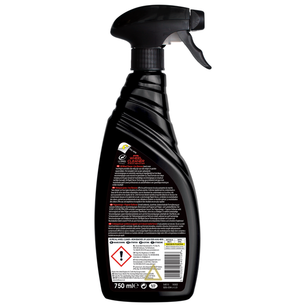 Black spray bottle with label on a white background