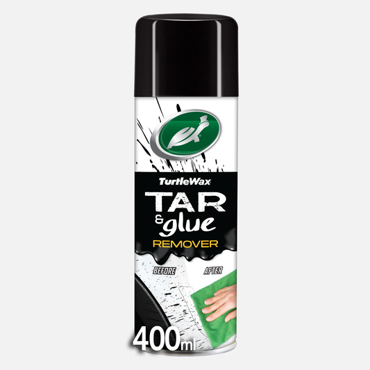 Turtle Wax Tar & Glue Remover 400ml. Effectively lifts tar, glue, and sap deposits from car paintwork. Car detailing product.