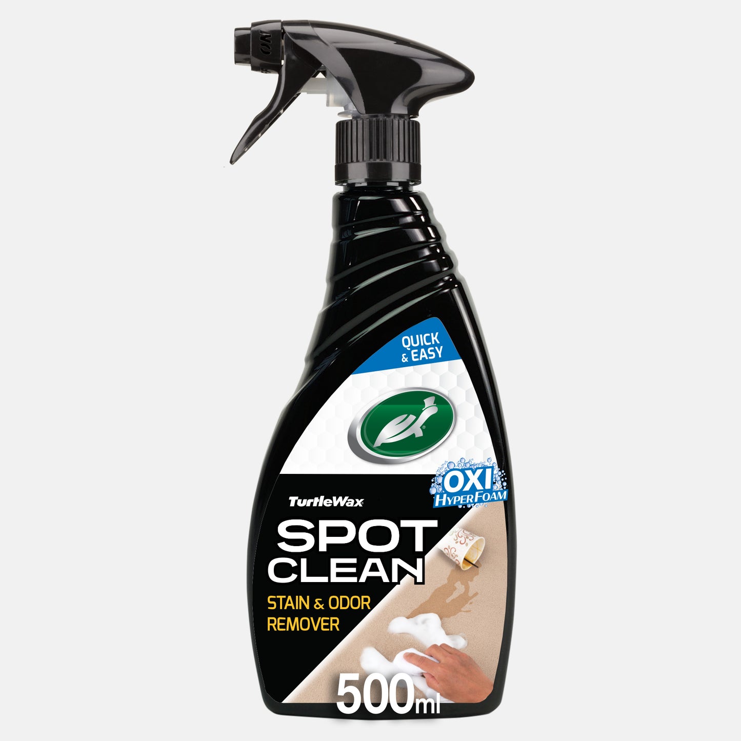 Turtle Wax Spot Clean: stain & odour remover, 500ml spray bottle. Oxi Hyperfoam formula. Ideal for pet mess. No brush needed.
