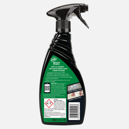 Turtle Wax stain & odour remover with spray nozzle. Designed to clean, deodorise and refresh carpets and fabrics. 500ml capacity.
