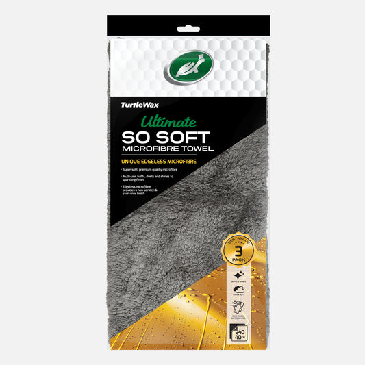 Turtle Wax microfibre cloth 3-pack. Ultimate edgeless design. Extra soft, ideal for car detailing. Safe on paintwork; buffs, dusts and shines.