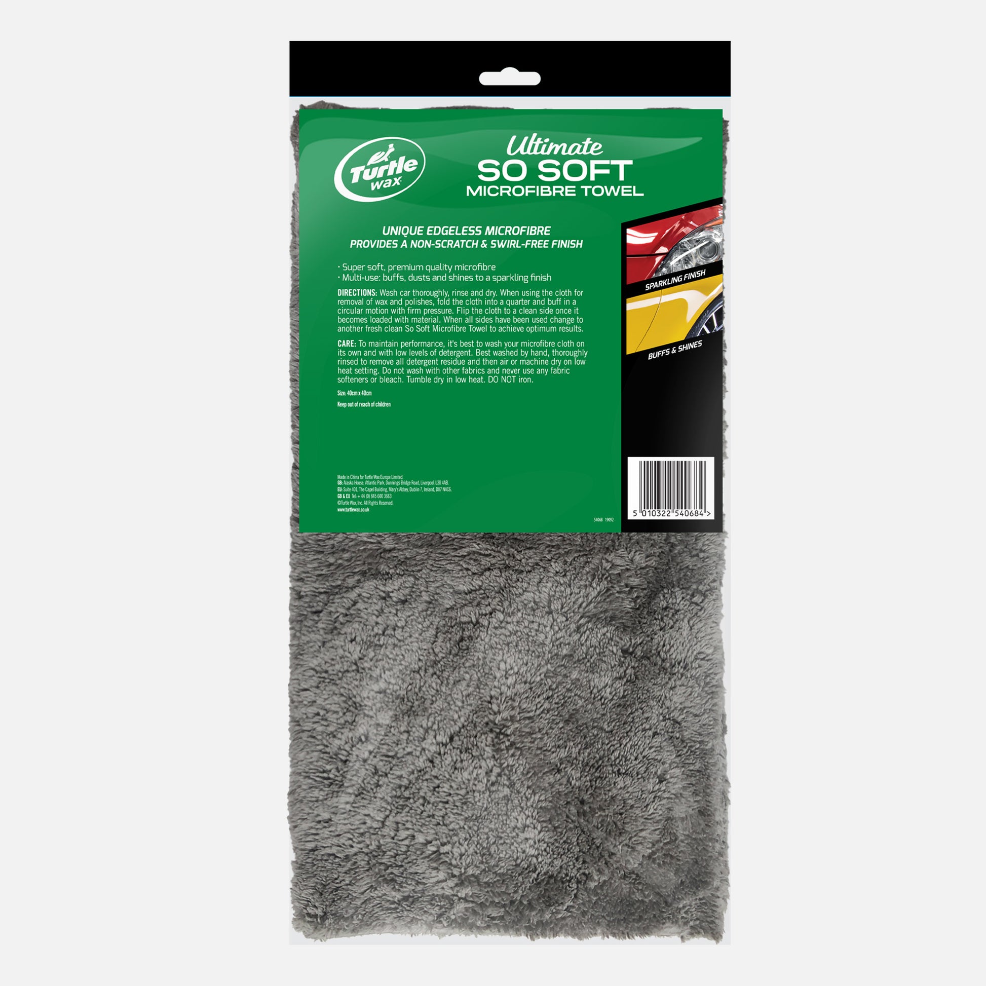 Turtle Wax microfibre cloth for cars. Edgesless design to prevent scratches on paint. Buff, dust, and shine your car.