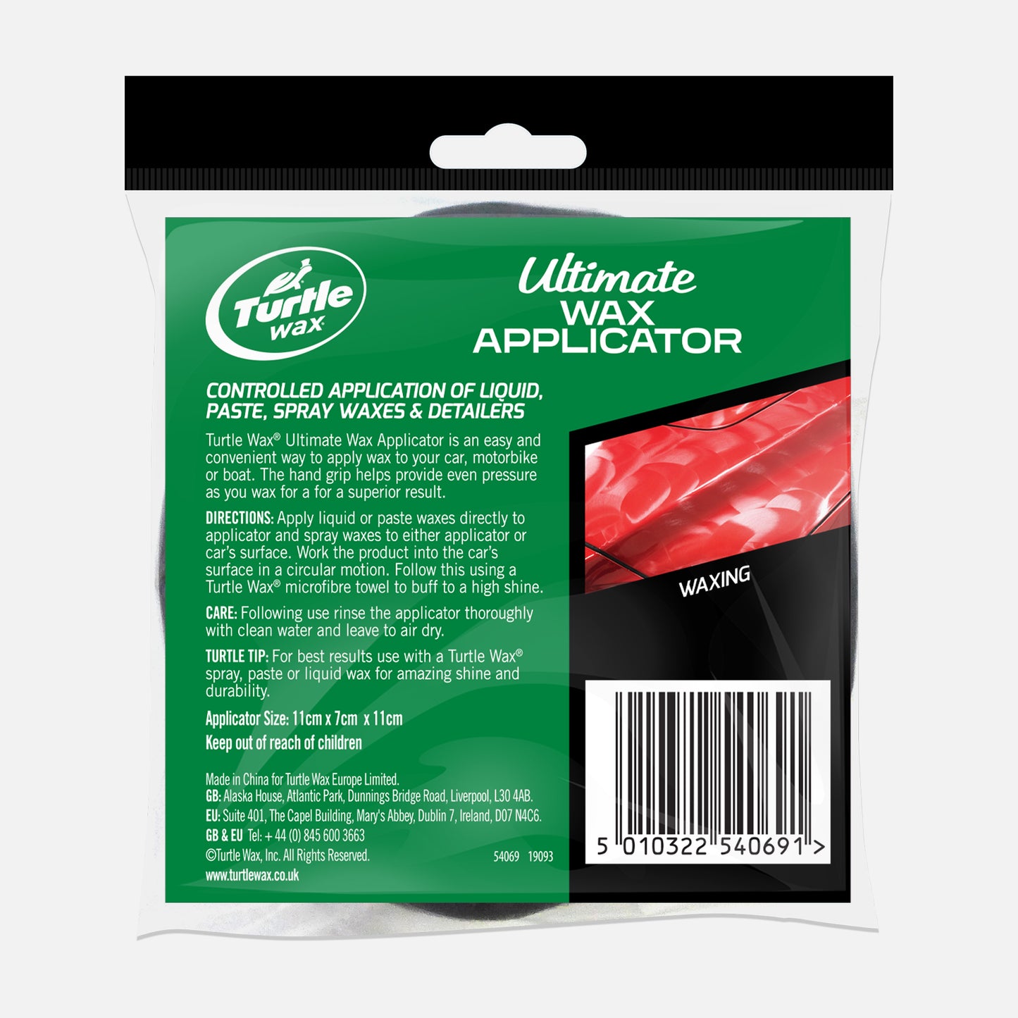 Turtle Wax Ultimate Wax Applicator for controlled application of liquid, paste, or spray waxes on cars, motorbikes, & boats.
