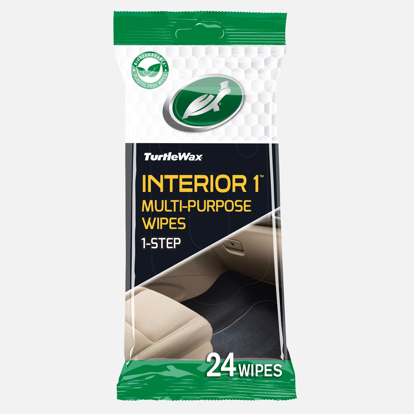 Turtle Wax Interior 1 wipes pack. Plastic-free, 24 wipes. 1-step cleaning for car fabrics, carpets and vinyl. Quick & easy. Non-greasy.
