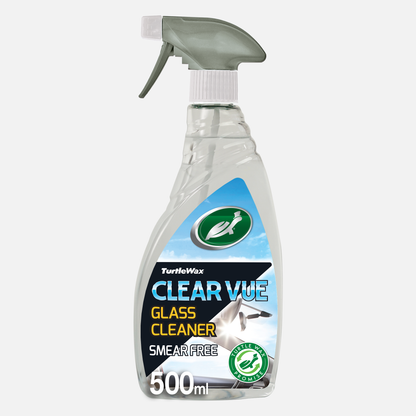 Turtle Wax Clear Vue glass cleaner. 500ml bottle with trigger spray. For a streak-free, quick clean.