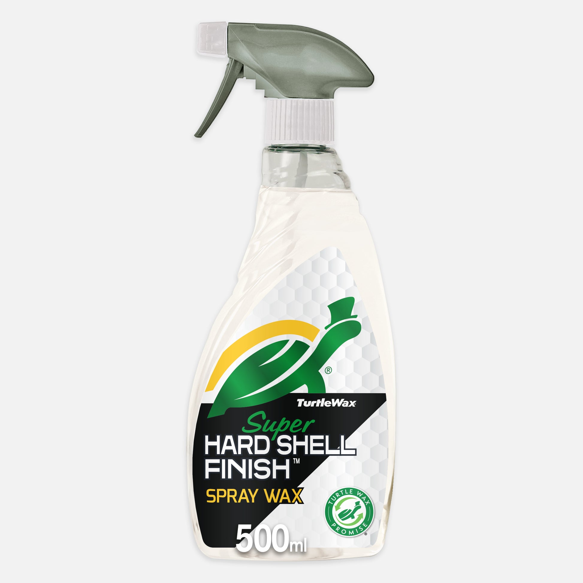 Turtle Wax Hard Shell Finish Original Spray Wax 500ml. Car wax, spray applicator and a running turtle with a top hat are pictured.