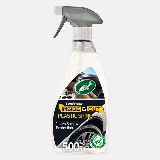 Turtle Wax plastic care spray for car interior and exterior surfaces. A one-step solution for trims and tyres.