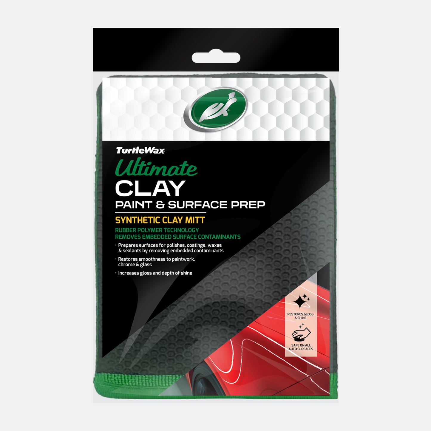 Turtle Wax Ultimate Clay mitt. Synthetic detailing glove, removing embedded contaminants for a smooth car paintwork finish and increased shine.