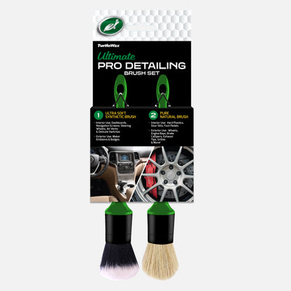 Turtle Wax detailing brush set. One is ultra-soft synthetic, the other pure natural. Ideal for interiors, wheels, and engine bays.