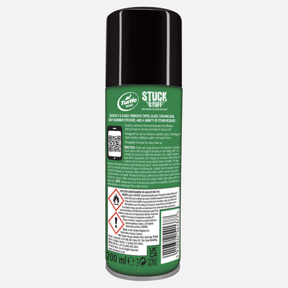 Turtle Wax Stuck Stuff is an adhesive remover in a 200ml aerosol can. Ideal for eliminating sticky residues like tape and glue.

