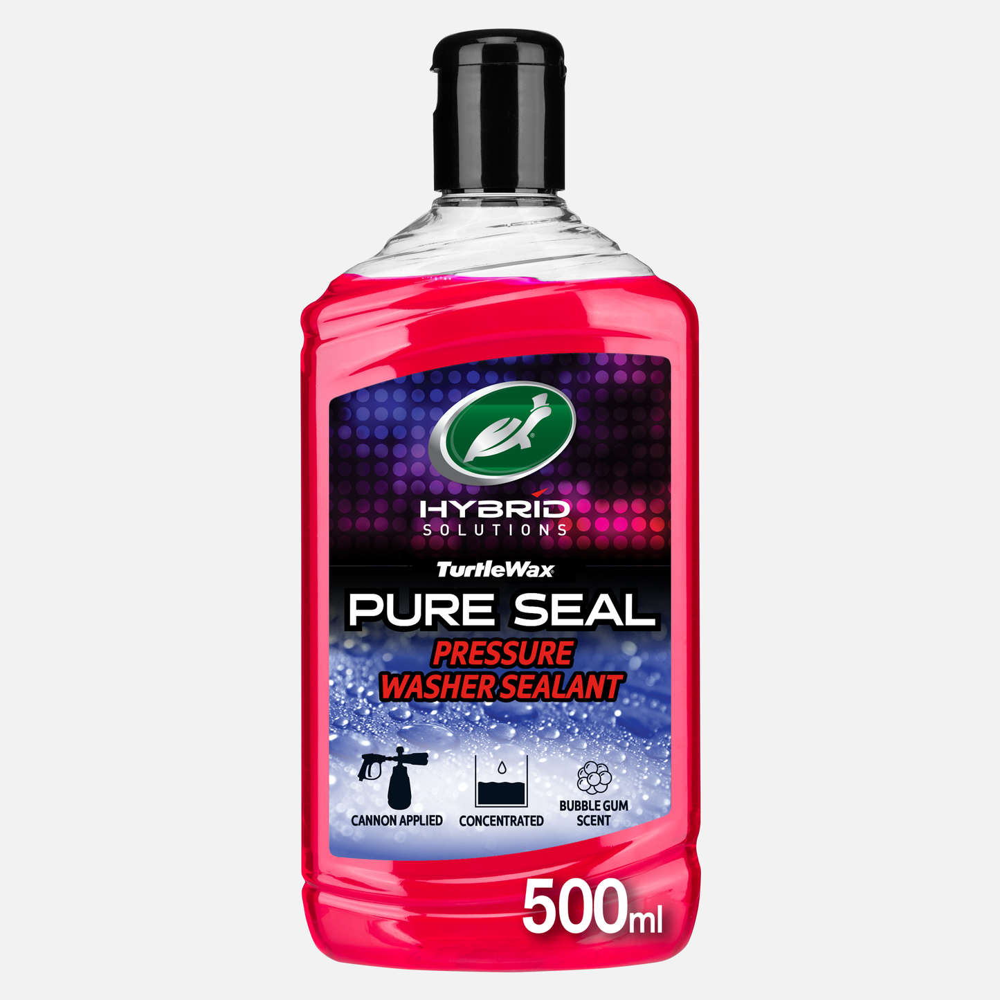 Turtle Wax Hybrid Solutions Pure Seal for jet washers. Bubblegum scent. Micro-polymer tech, hydrophobic effect. Concentrated.