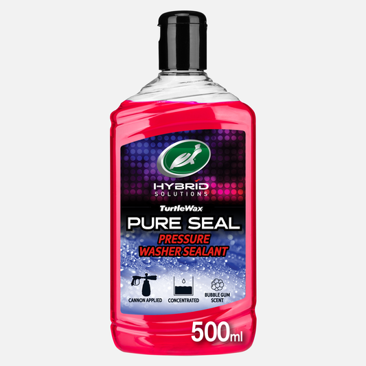 Turtle Wax Hybrid Solutions Pure Seal for jet washers. Bubblegum scent. Micro-polymer tech, hydrophobic effect. Concentrated.
