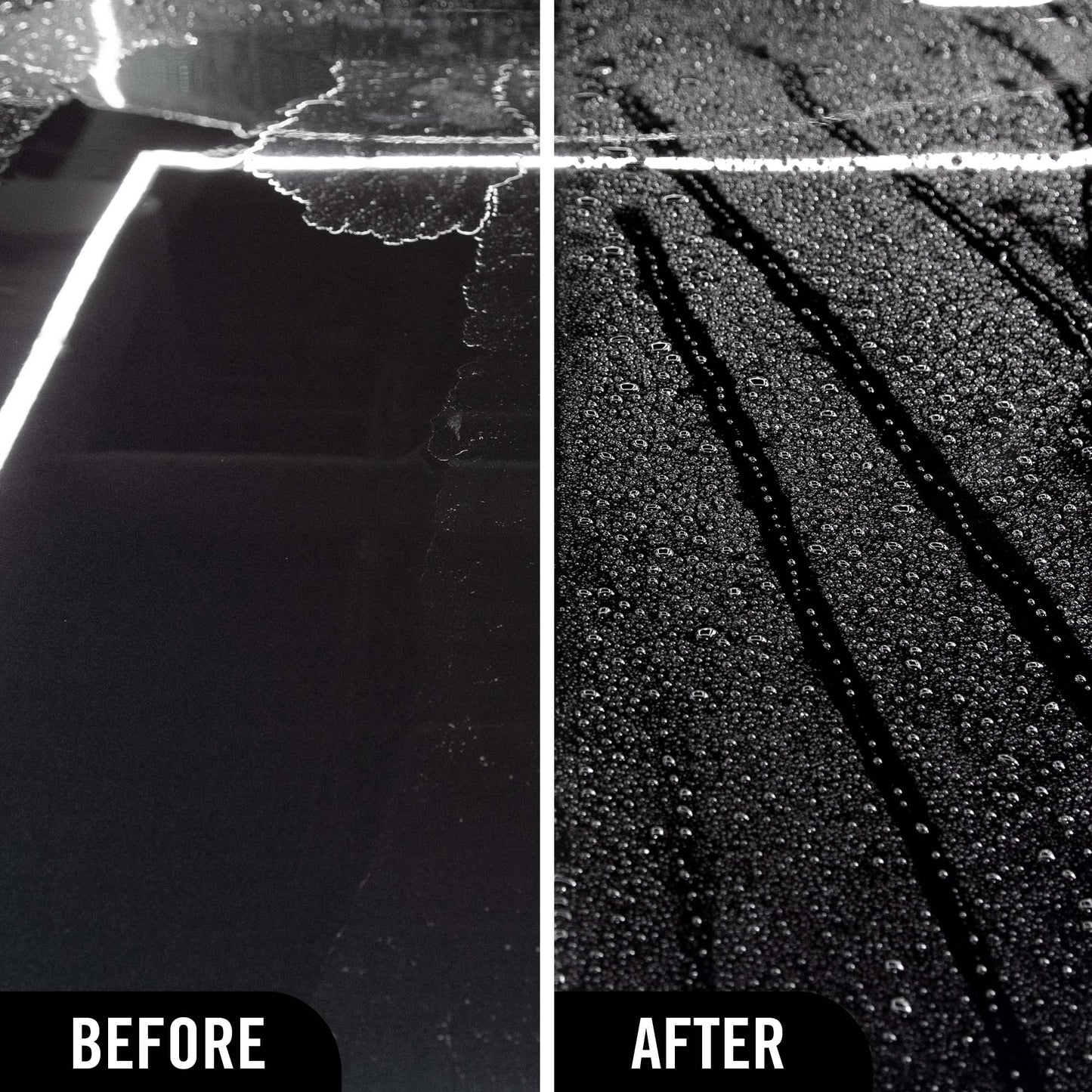 Before and after comparison of a car surface