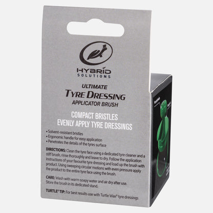 Hybrid Solutions applicator brush for tyres. Compact bristles evenly apply dressing. Use with Turtle Wax tyre products.