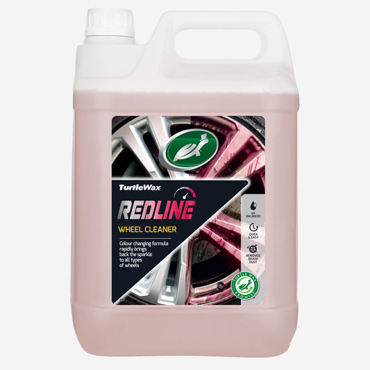 Turtle Wax Redline 5L. Pro valeting, pH balanced, quick & easy wheel cleaner; colour changing formula removes brake dust. Car care.