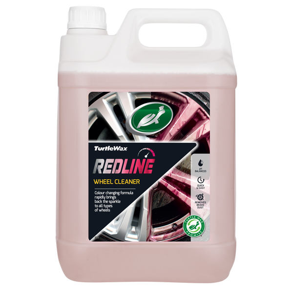 Turtle Wax Redline 5L. Pro valeting, pH balanced, quick & easy wheel cleaner; colour changing formula removes brake dust. Car care.