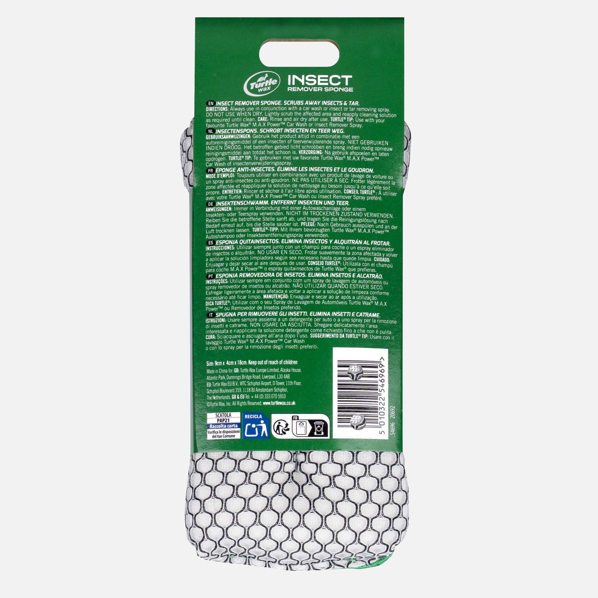 Insect Remover Sponge back of packaging