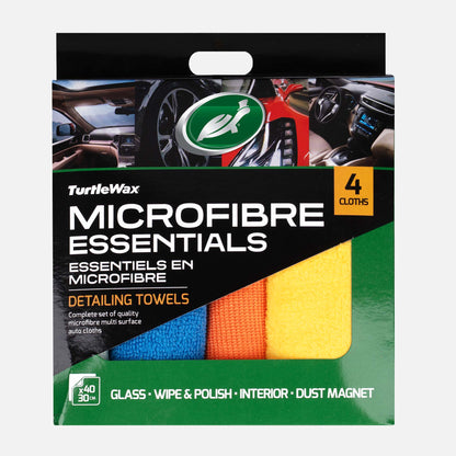 Packaging of TurtleWax Microfibre Essentials detailing towels with four cloths.