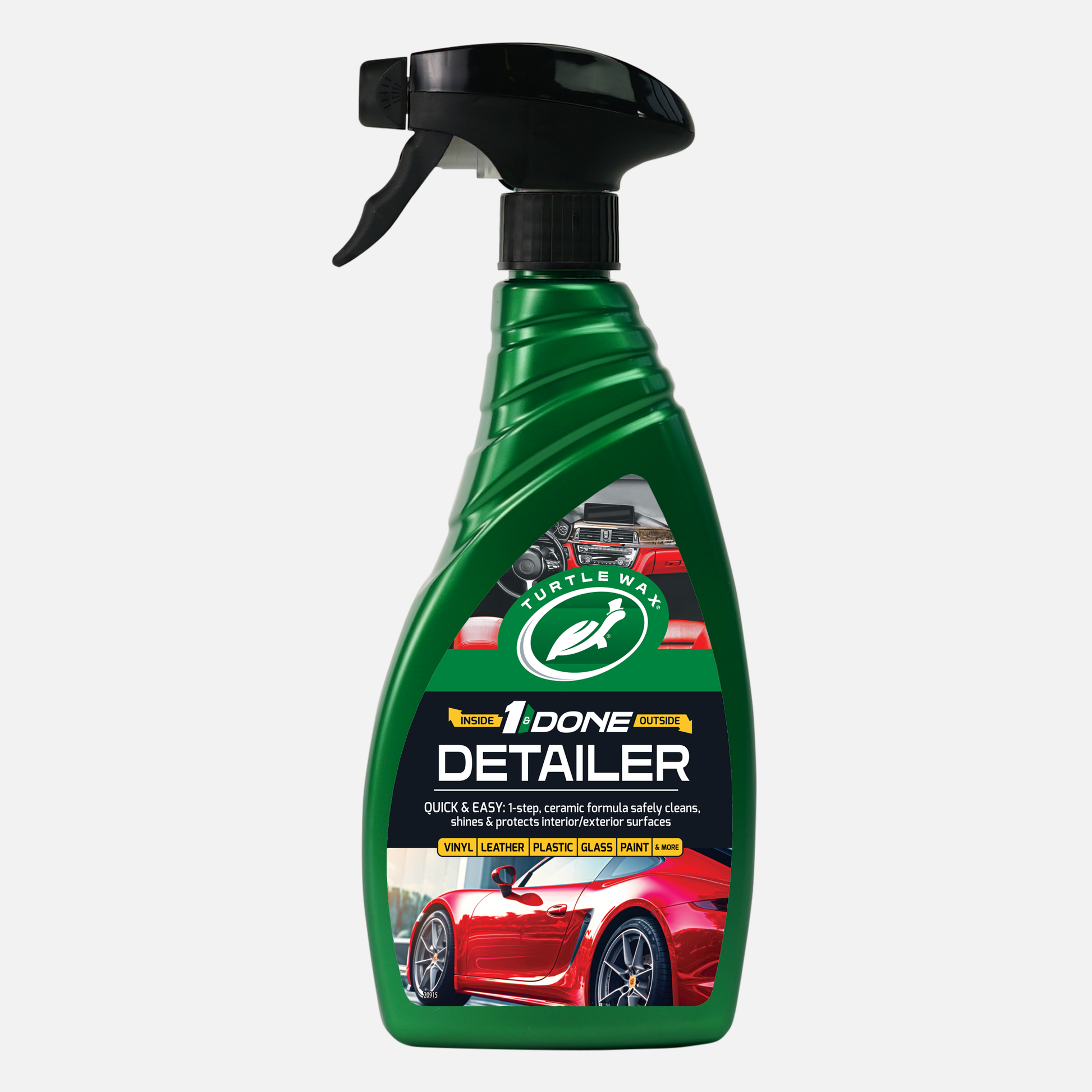 1 & Done detailing spray bottle with a black nozzle on a grey background