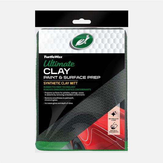 Turtle Wax Ultimate Clay mitt. Synthetic detailing glove, removing embedded contaminants for a smooth car paintwork finish and increased shine.