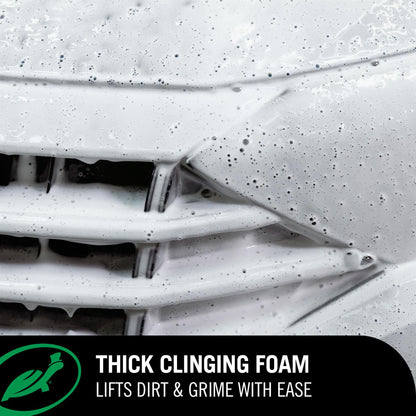 super thick and fluffy car shampoo that blankets your car to lift of road film, grease, oil, and dirt