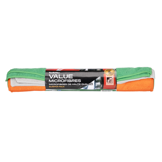 Pack of microfiber cloths with a visible brand logo on a grey background