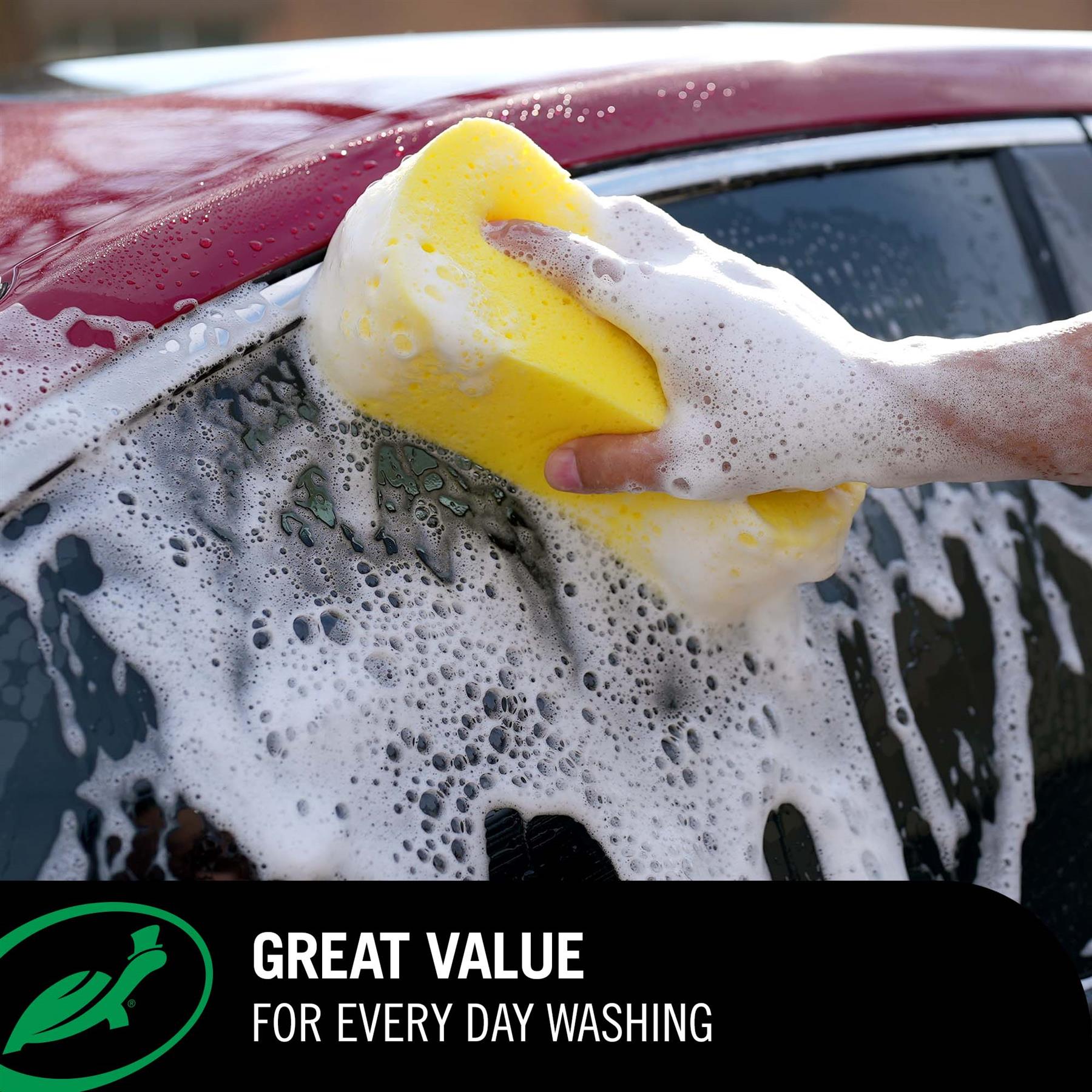 Great value jumbo sponge being used on a red car