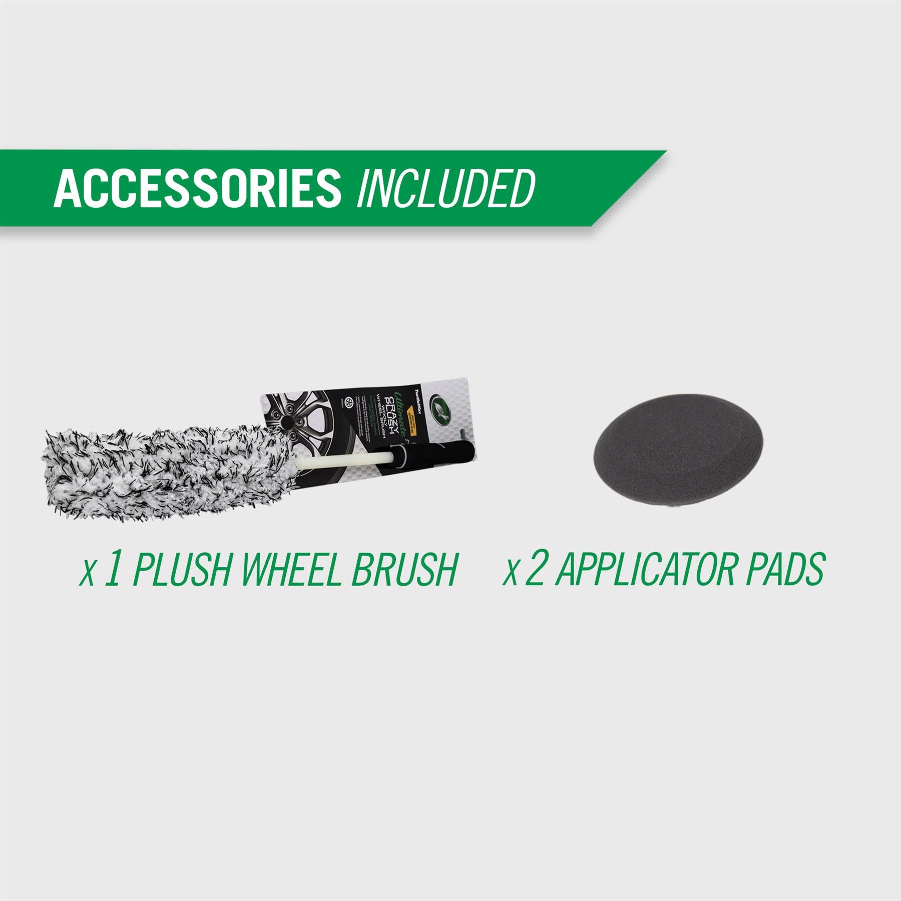 Car detailing extras: Plush wheel brush & applicator pads. This kit includes a Turtle Wax brush for alloy wheel cleaning.