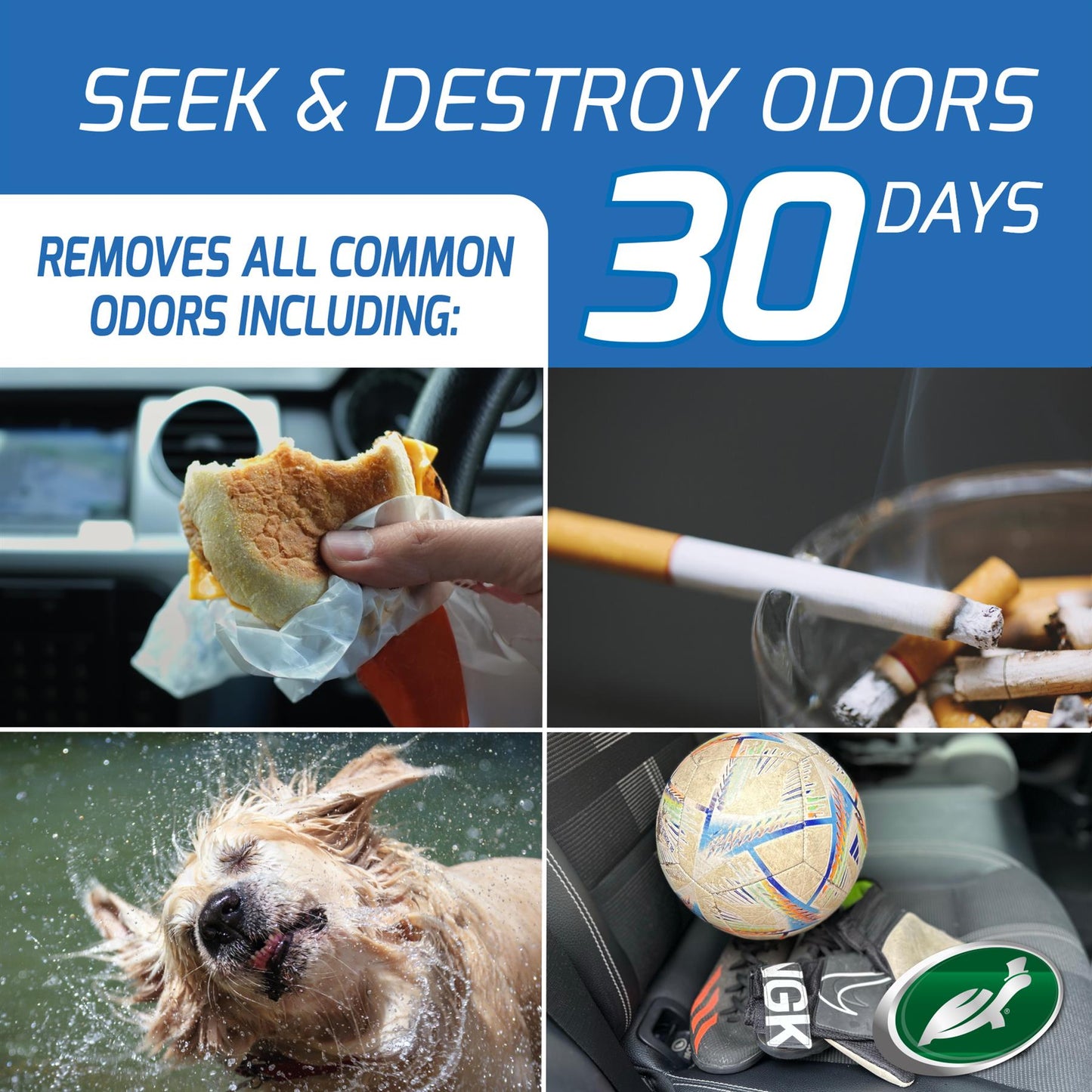 Car interior cleaning product ad. Features food, smoking, pets, and sports equipment. Turtle Wax logo visible.