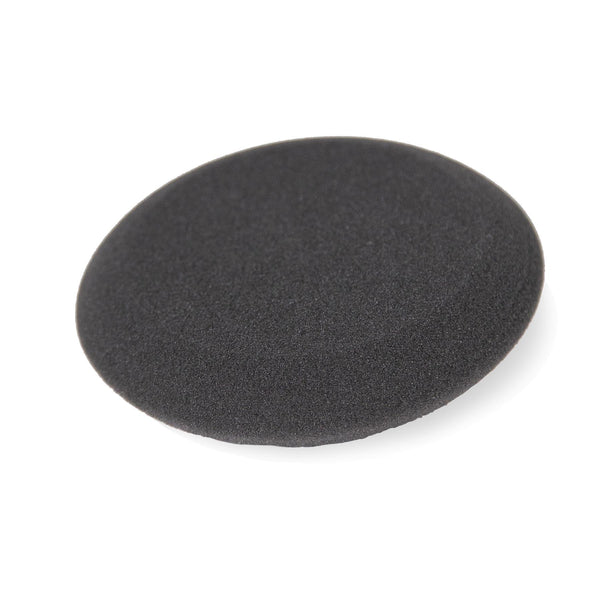 An all black circle foam applicator pad is displayed against a black background. 