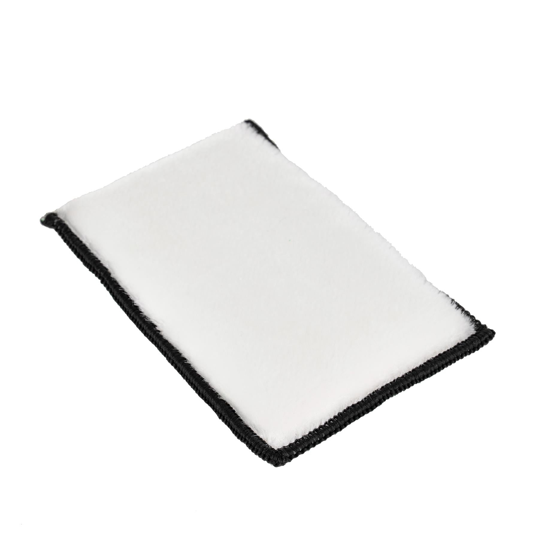 Microfibre cloth, white pile with black trim. Car cleaning accessory. Turtle Wax approved.
