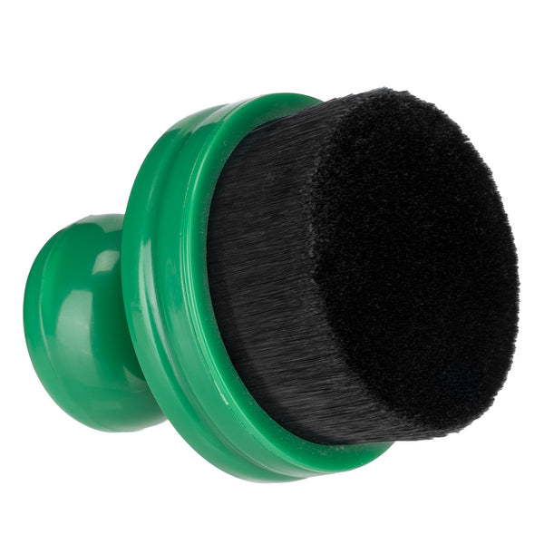 Car detailing: Green-handled brush with black bristles. For automotive detailing and valeting.