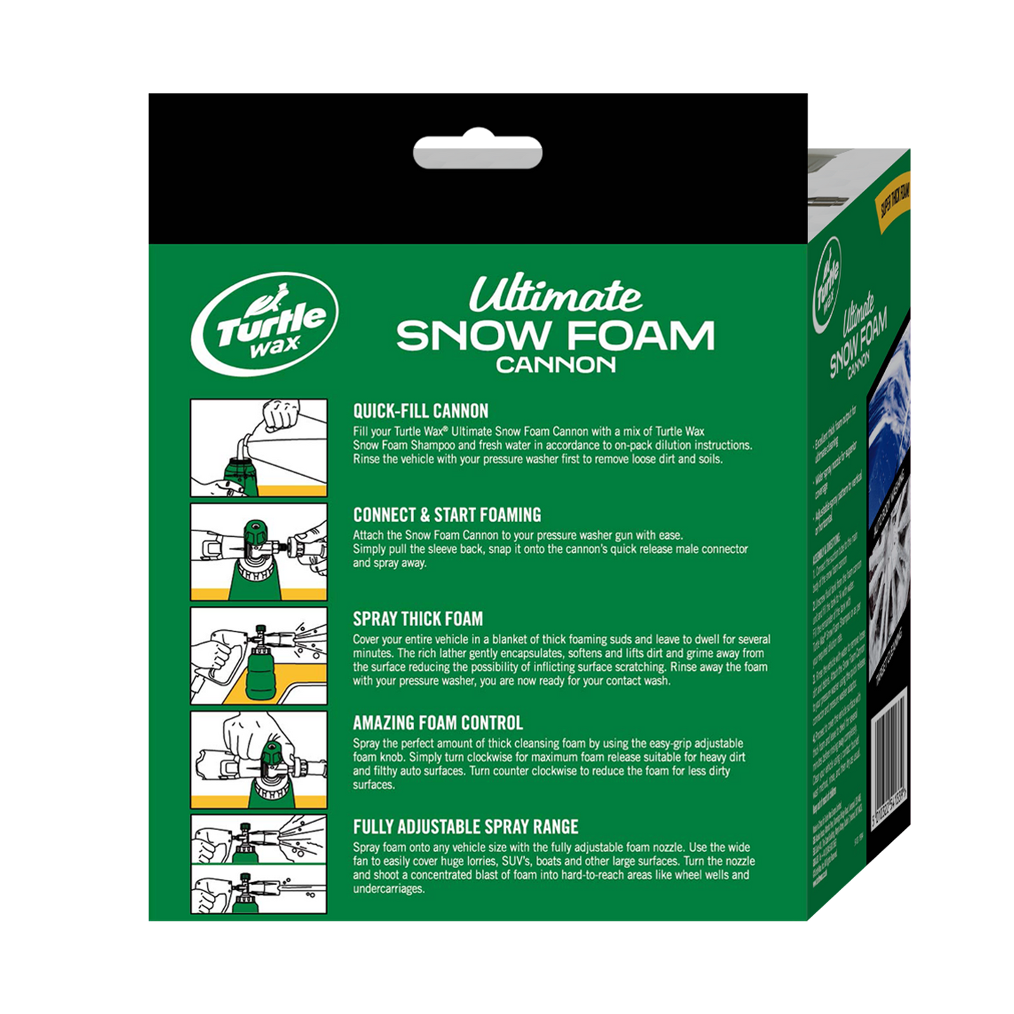 Turtle Wax Ultimate Snow Foam Cannon: thick foam, adjustable spray for cars, lorries and even undercarriages. Perfect for car care.