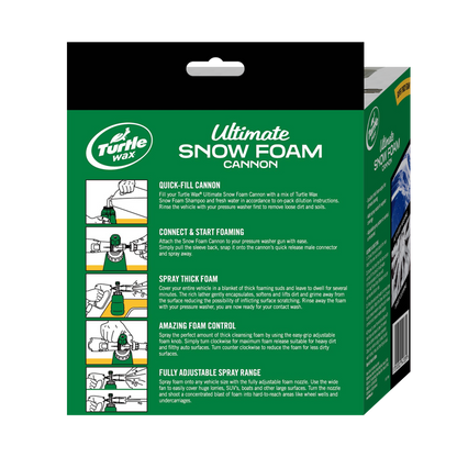 Turtle Wax Ultimate Snow Foam Cannon: thick foam, adjustable spray for cars, lorries and even undercarriages. Perfect for car care.