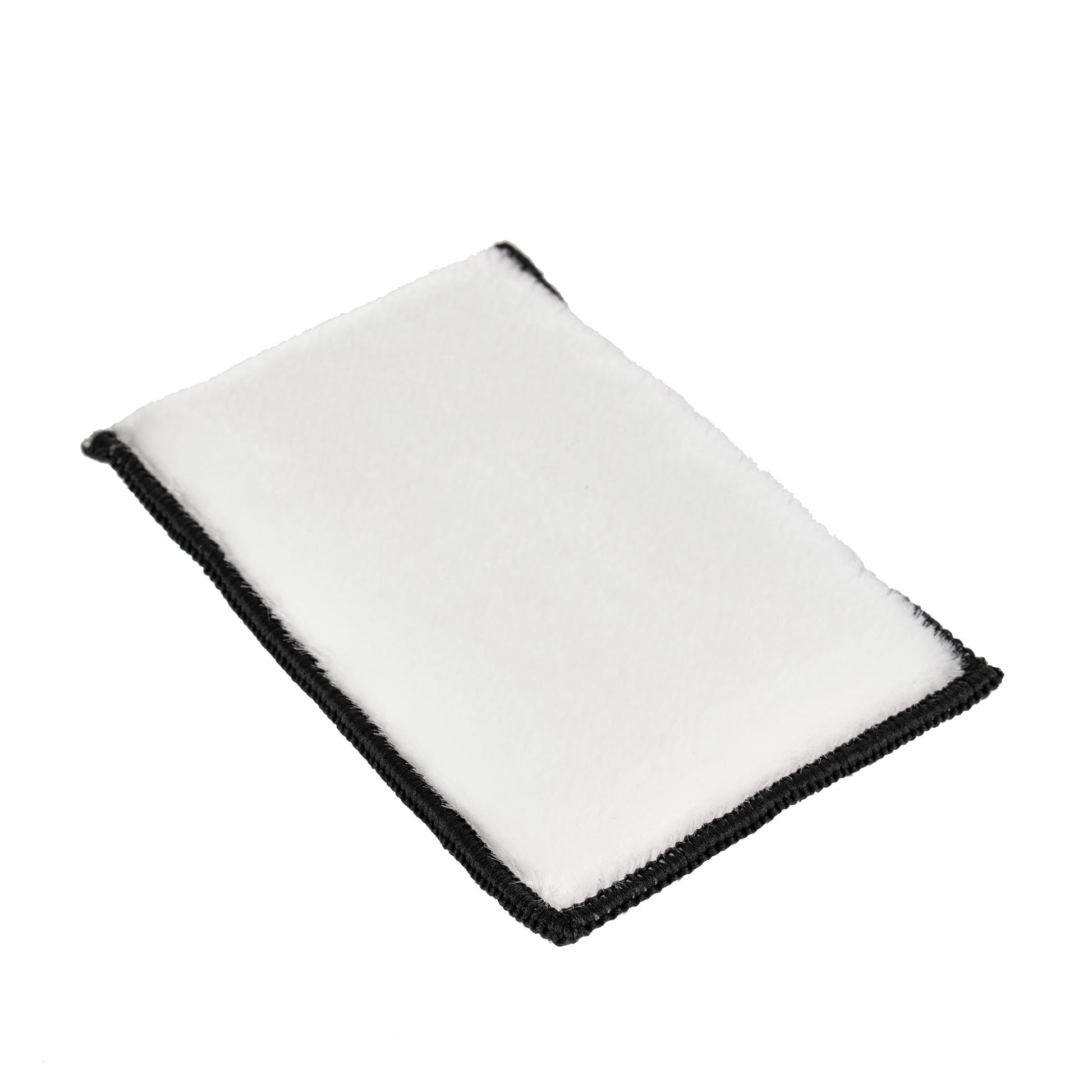 Microfibre cloth, white pile with black trim. Car cleaning accessory. Turtle Wax approved.