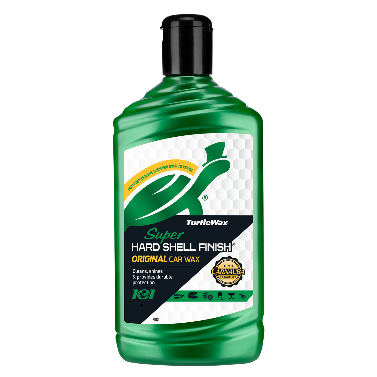 Turtle Wax Super Hard Shell Finish for a deep shine. Car wax provides durable protection with depth.