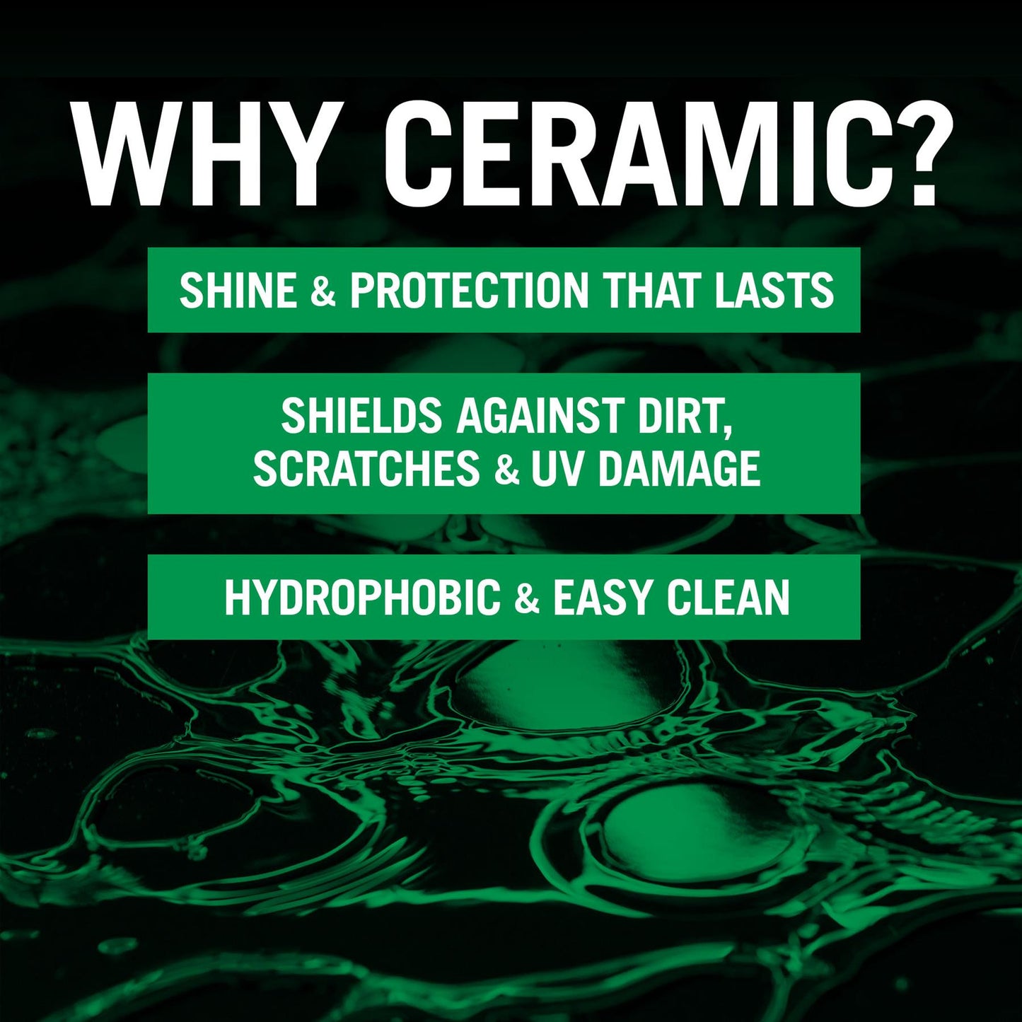 Ceramic treatment benefits: Durable shine, shielding from dirt, scratches, and UV damage. Hydrophobic coating for easy cleaning.