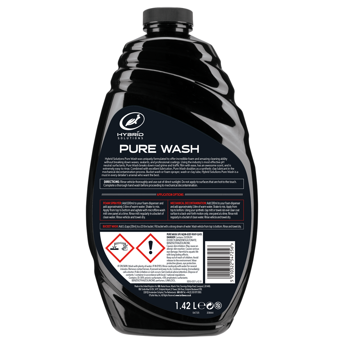 Turtle Wax Hybrid Solutions Pure Wash 1.42L car cleaning solution. Car detailing product for effective & safe grime removal.