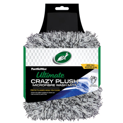 Turtle Wax cleaning mitt. Plush microfibre car wash mitt for a swirl-free, non-scratch clean. Protects hands during washing.