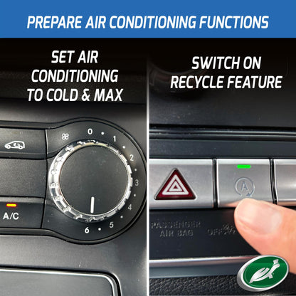 Prep your car's A/C with cool, max settings and switch on the recirculation. Car vent air freshener ready. Turtle Wax product.
