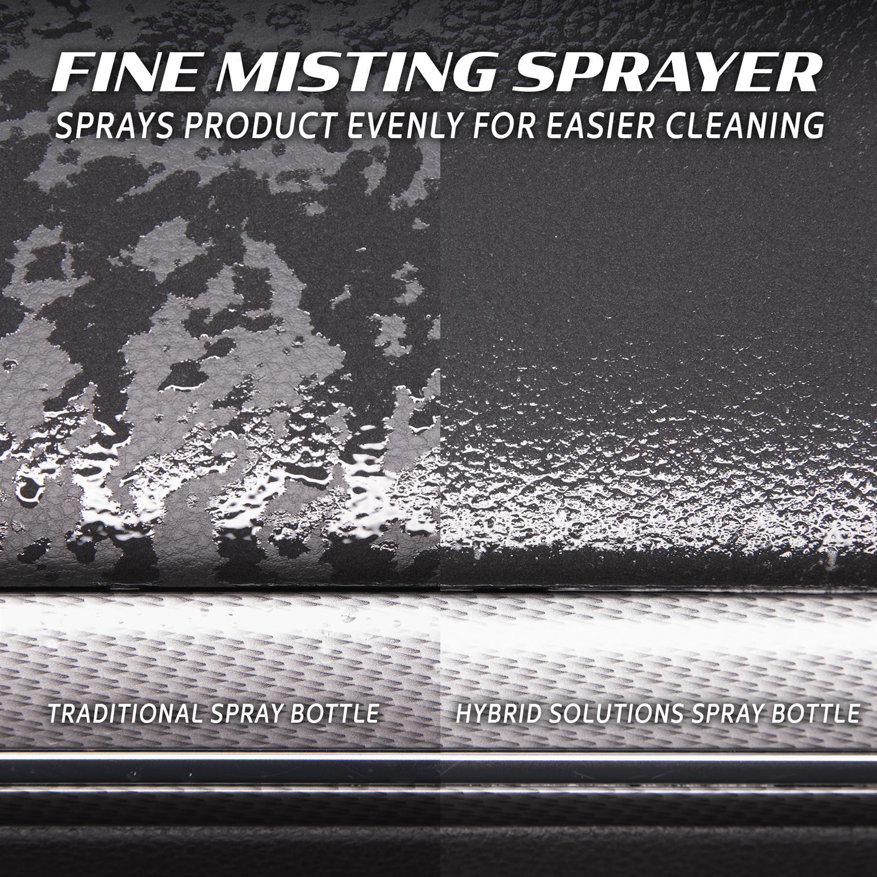 Fine misting detailer shows even interior surface coverage vs traditional spray. Ideal for car care enthusiasts.
