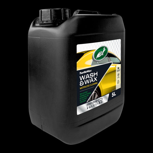 Turtle Wax Wash & Wax 5L for waterless car cleaning. Wax enriched, with carnauba for a scratch-free finish. Pro valeting grade.