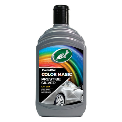 Turtle Wax Color Magic Prestige Silver car wax bottle, 500ml. Silver car detailing product.