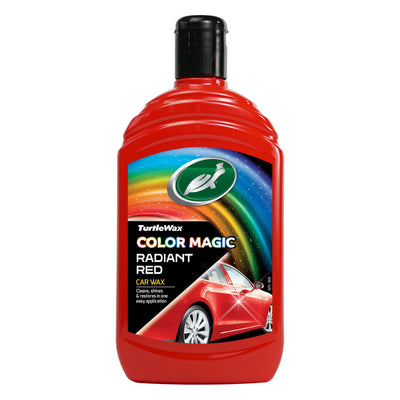 Turtle Wax Color Magic Radiant Red car wax (500ml). For cleaning, restoring & shining red automotive paintwork.
