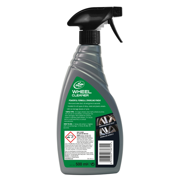 Angled view of the 500ml wheel cleaner showing transition design and product labeling.