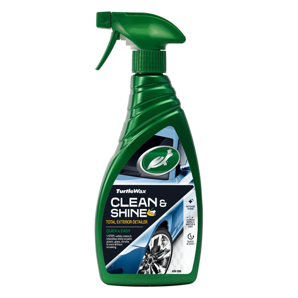 Front of Turtle Wax Clean & Shine 500ml spray bottle showcasing vibrant design and trigger top.