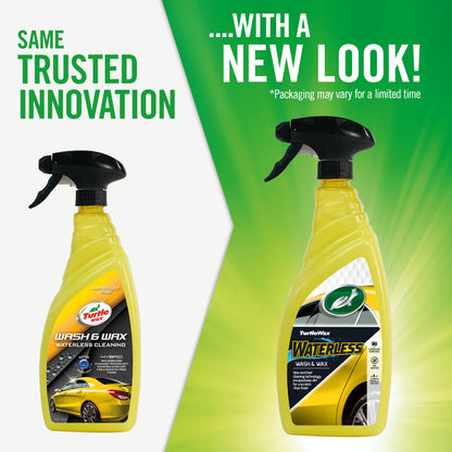 Turtle Wax Hybrid Waterless Wash & Wax, 750ml. Car care product for cleaning and waxing without water, with a rain-repellent finish.
