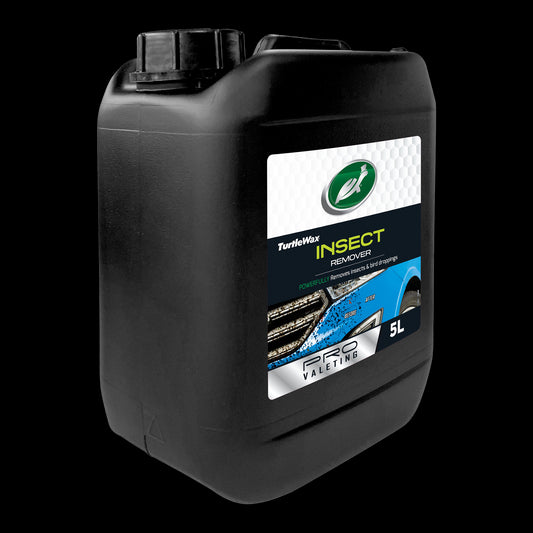 Black 5L canister of Turtle Wax insect remover for cars. Effective on insect splats and bird mess. For auto valeting.

