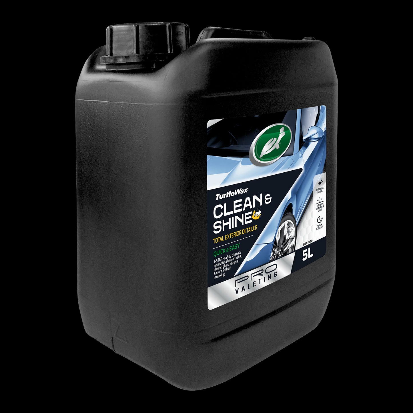 Turtle Wax Clean & Shine 5L. Exterior detailing liquid for cars. Professional valeting supplies with running turtle logo.